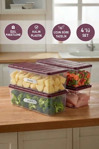 Selka Home 4 Adet 2 Lt. Nora Organizer Buzdolabı Buzluk Düzenleyici Saklama Kabı
