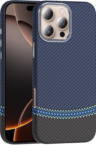 İphone Uyumlu 16 Pro Max Kılıf Magsafe Şarj Özellikli Karbon Fiber Görünümlü Kapak Gros Gri-siyah