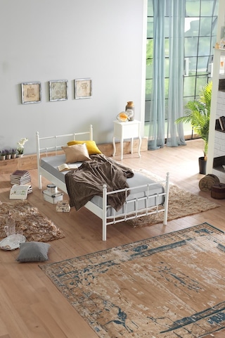Lalas Tek Kişilik Ferforje Metal Karyola-beyaz Ahşap Latalı