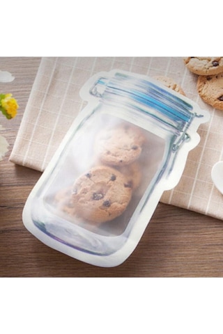 10 Adet Büyük Boy Kavanoz Görünümlü Kilitli Saklama Poşeti 600 ML