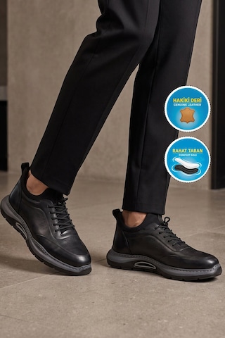 Komcero Kauçuk Tabanlı Siyah-füme Hakiki Deri Sneaker Erkek Casual Ayakkabı Hz2844-8225