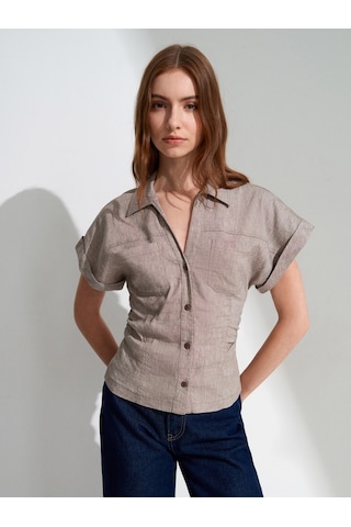 DİLVİN 50548 Drape Vücuda Oturan Gömlek-vizon