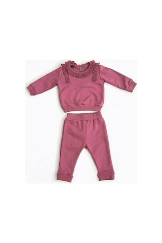 Cantoy Kız Bebek Çocuk Dantelli Eşofman Takım-15109 Mürdüm