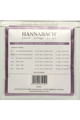 Hannabach 900mht Klasik Gitar Teli Medium/high Gümüş 200 Serisi Profesyonel Konser Teli