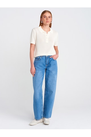 Dilvin 71769 Eskitmeli Mini Balon Denim Pantolon Mavi