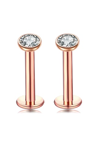 Vkemall 6 Çift Gümüş Çelik Gövde Delme Takımı - Gül Altın Renkli Dudak Piercingi, 1.2mm Çubuk Çapı, 8mm Uzunluk, 3-4mm Toplar Gold