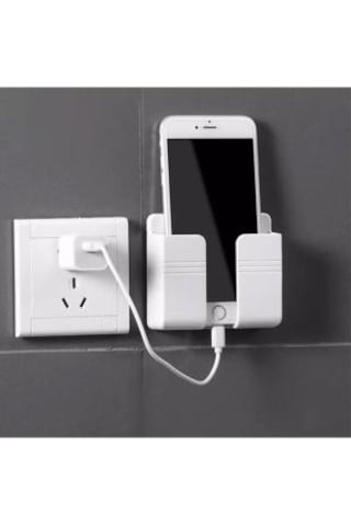 Duvara Yapışan Telefon Kumanda Tutucu Aparatı Beyaz