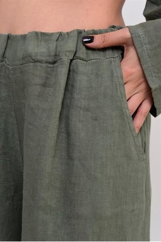 Eren Style İtalyan Fisto Paça Detaylı Keten Pantolon-9893 Haki