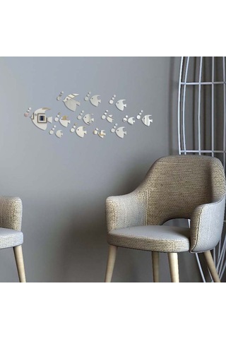 Mufunye Ev Dekorasyonu İçin 13'lü Akvaryum Balığı Desenli Plastik Ayna Sticker Seti - Hafif, Kolay Kurulum, Çıkarılabilir, Koruyucu Filmi Var Çok Renkli