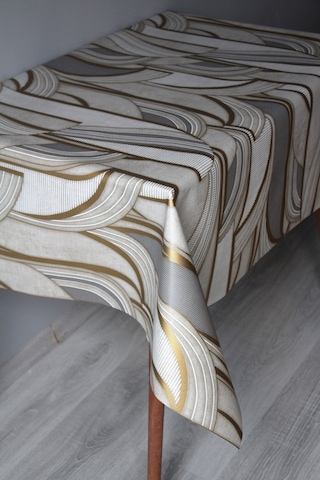 Elyaf Silinebilir Pvc Muşamba Masa Örtüsü 1251-1 Metalikçizgi Altın