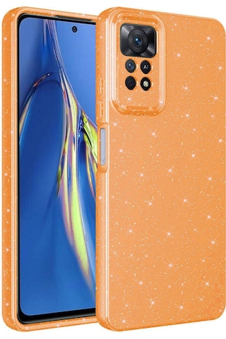 Xiaomi Redmi Note 12 Pro 4g Kılıf Kamera Korumalı Simli Lüks Zore Koton Kapak Turuncu