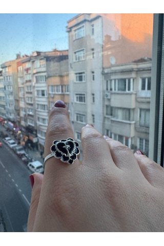 Gotik Kalp Haç Model Siyah Ayarlanabilir Yüzük