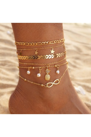 Ananas Deluxe İnci Bilezik Moda Yıldız Kolye Çok Yönlü Süsler Zarif Charm Mizaç Plaj Bohem Kadın Ayak Zinciri Çok Renkli