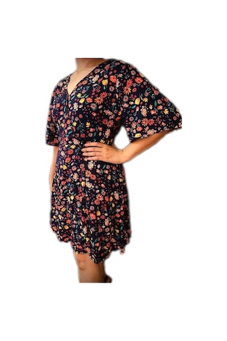 Eylül Moda Kadın Lacivert Çiçek Desenli Elbise