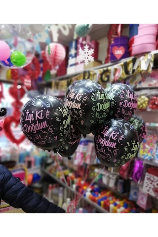 İyiki Doğdun Yazılı Siyah Renkli Yazılı Balon 100 Adet Siyah İyiki Doğdun