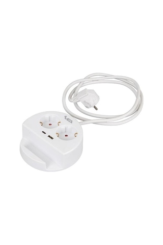 Vea Ve-g1102c Yuvarlak Grup Priz 2'li Usb + Type-c Girişli Telefon Standlı 1.5 Metre 1,5 m