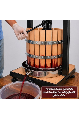 Çezgrup Artisan Seri 24 Litre Premium Ahşap Üzüm & Meyve Sıkma Presi 3 Ton Krikolu 304 Çelik Kapaklı