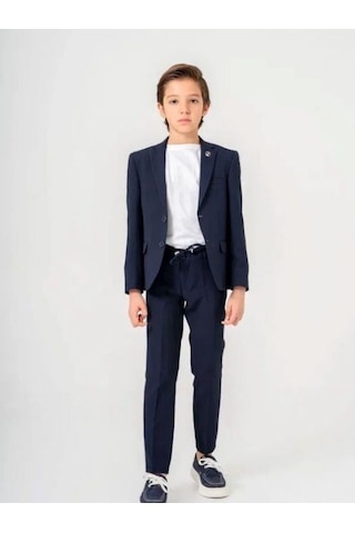 Carinos Erkek Çocuk T-shirt Ceket Belden Bağlamalı Pantolon 3'lü Spor Takım 7-10 Yaş Arası -15423 Lacivert