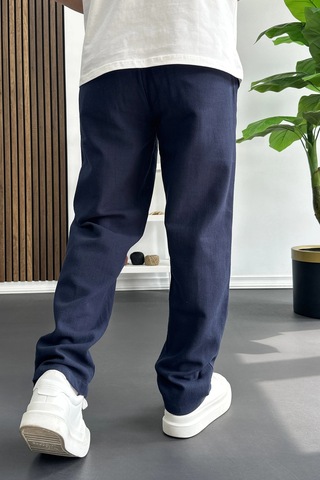 Edwox Erkek Beli Düğmeli Pantolon Lacivert Edw469