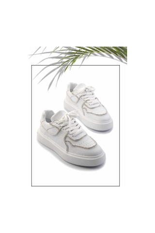 Bambi Beyaz Hakiki Deri Kadın Sneaker K01480136703 Beyaz