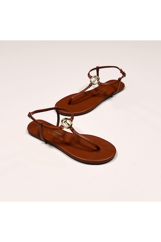 Kadın Taba Tokalı Sandalet-5039 Taba