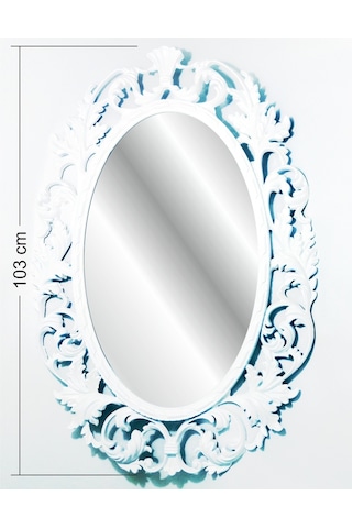 Antik Oymalı Desenli İşlemeli Rustik Beyaz Çerçeveli Boy Aynası Beyaz