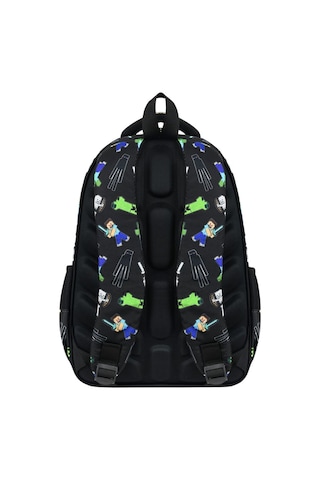 Minecraft Beslenme Çantalı Kalemlikli Okul Çantası Siyah Siyah Siyah