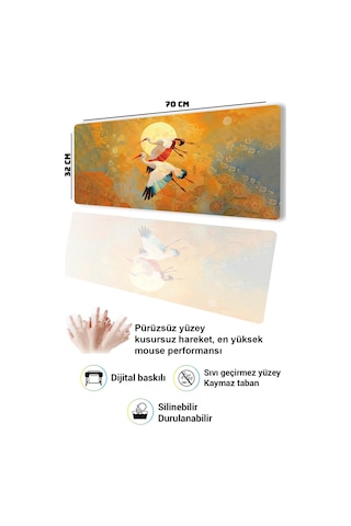 SonicTouch Klavye Mousepad 32x70cm Dikişsiz Kaymaz Taban Vefanın Kanatları Leylek Temalı