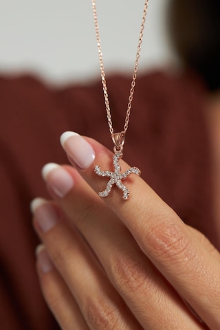Zirkon Taşlı Rose Deniz Yıldızı Gümüş Kolye