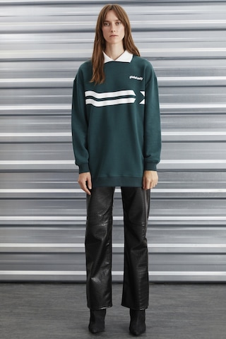 ETHIQUET AR ENE Kadın Içi Polarsız Polo Yaka Parça Baskı Detaylı Yeşil Sweatshirt