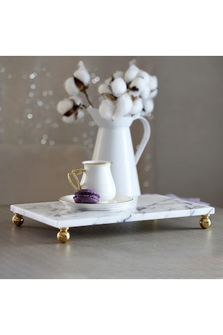 Akayev Mermer Leylak 30x20 Cm Altın Boncuk Ayak Sunum Tabağı