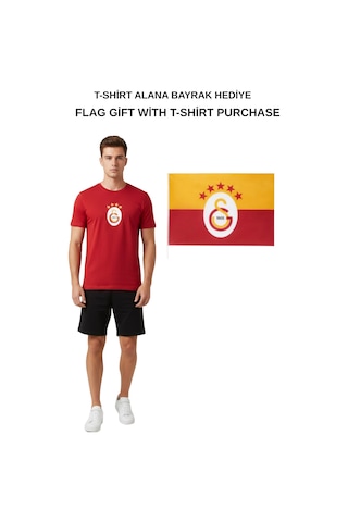 Gsstore Galatasaray Lisanslı Armalı T-shirt Bayrak Ve Lazer Kutu Hediyeli Kırmızı