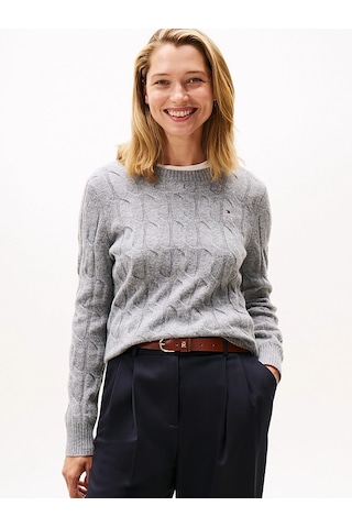 Tommy Hilfiger Soft Wool Cable C-nk Ls Swt Kadın Gri Kazak - Ww0ww43586 Gri