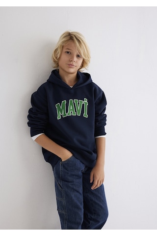 Mavi - Mavi Logo Baskılı Lacivert Kapüşonlu Sweatshirt 6610110-70 Lacivert