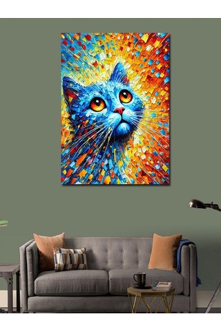 Kanvas Tablo Renkli Kedi İllüstrasyonu 50cmx70cm