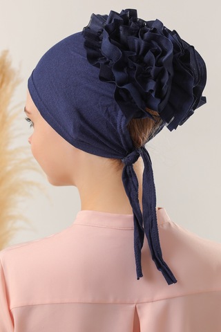Melodi Scarf Kadın Tesettür Önü Dikişsiz Fırfırlı Penye Bone Lacivert