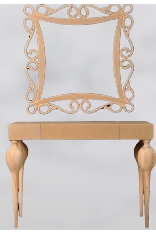 Dresuar Torna TOMBUL Model Ahşap Kayın RETRO HAM ayak  MDF tabla CNC Nakış ayna Çerçeve El Yapım Ahşap