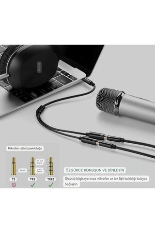 Riksoin Mikrofon Ve Kulaklık Ayırıcı 3.5mm Y Kablo Ce Lisanslı Sertifikalı Hi-fi Ses Teknolojisi Hasır Örgülü Sağlam Kablo 1 Adet