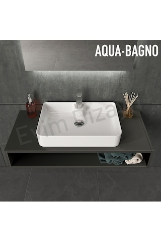 Mestola Tezgah Üstü Kare Çanak Lavabo Batarya Delikli 50 X 35 Cm Beyaz