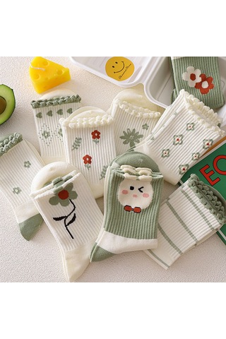 Hitit Socks Kadın 5 Çift Premium Kabartma Desenli Çiçek Ve Çi... Çok Renkli