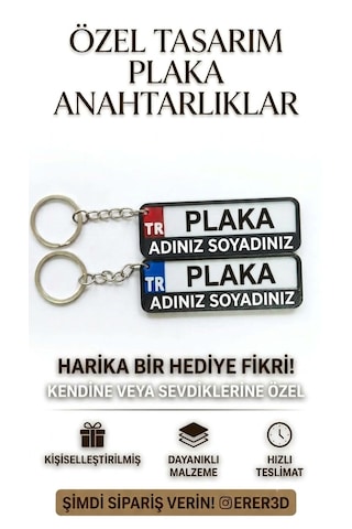 Kişiye Özel Plaka Anahtarlık Kırmızı - Mavi