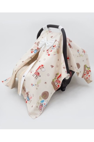 Mordesing Bebek Puset Örtüsü Pamuklu Kumaş Askı Stil Animal Serisi Krem