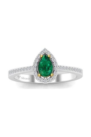 0,50 Karat Pırlantalı Damla Zümrüt Yüzük
