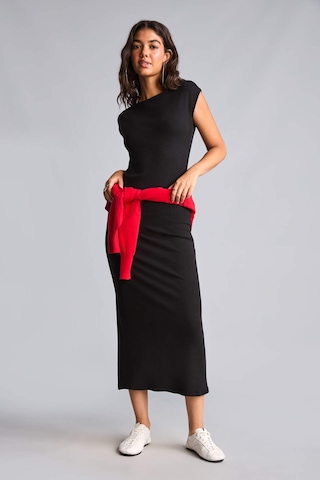Defacto Pamuklu Bodycon Vücudu Saran Dik Yaka Modal Kısa Kollu Midi Elbise H0862ax26aubk81 Siyah-bk81