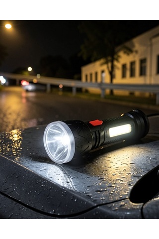 Şarjlı Işıldak 9 Led, 4 Kademeli Aydınlatma, Uzun Menzilli