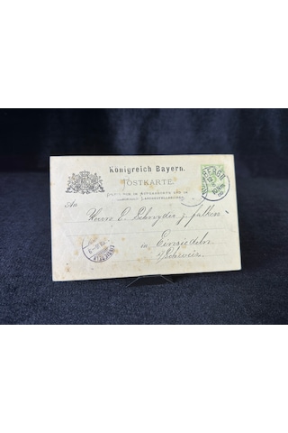 Bavaria Krallığı Antiye 1886 Yılı Alman Reich Döneminden 3 Pfennig Kendinden Pullu Post Kartı Postadan Geçmiş