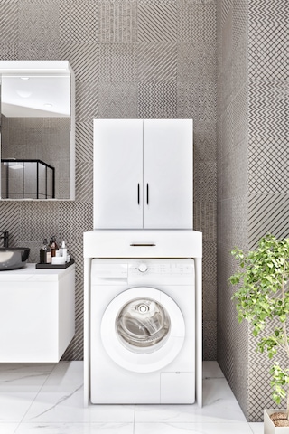 Ases Mobilya Esl0240 Çamaşır Makinesi Dolabı Banyo Çok Amaçlı Dolap 2 Kapaklı Beyaz Beyaz