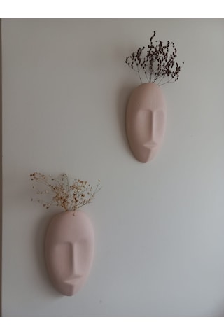 Dekoratif 2'li Yüz Duvar Vazosu, Duvar Süsü ,heykel Aksesuar Bej