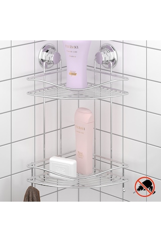 Teknotel DM253 Vakumlu İki Katlı Banyo Duş Rafı Krom