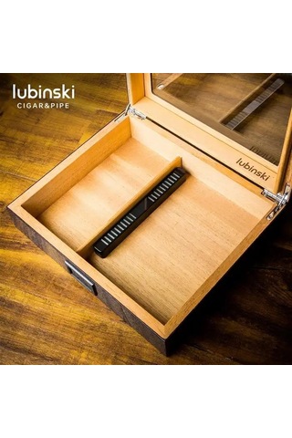 Lubinski Cedar Basic Camlı Puro Kutusu Humidor Slim Dijital Karbon 15s